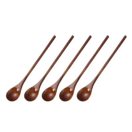 

5 Pieces Eco Friendly Natural Wooden Spoon Set for Eating Mixing Stirring Cooking Coffee Demitasse Tea Dessert