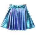 thumbnail image 6 of iixpin Women Shiny Metallic Skater Flared Skirts Holographic High Waist Pleated Skirts Dancewear Blue B XL, 6 of 7