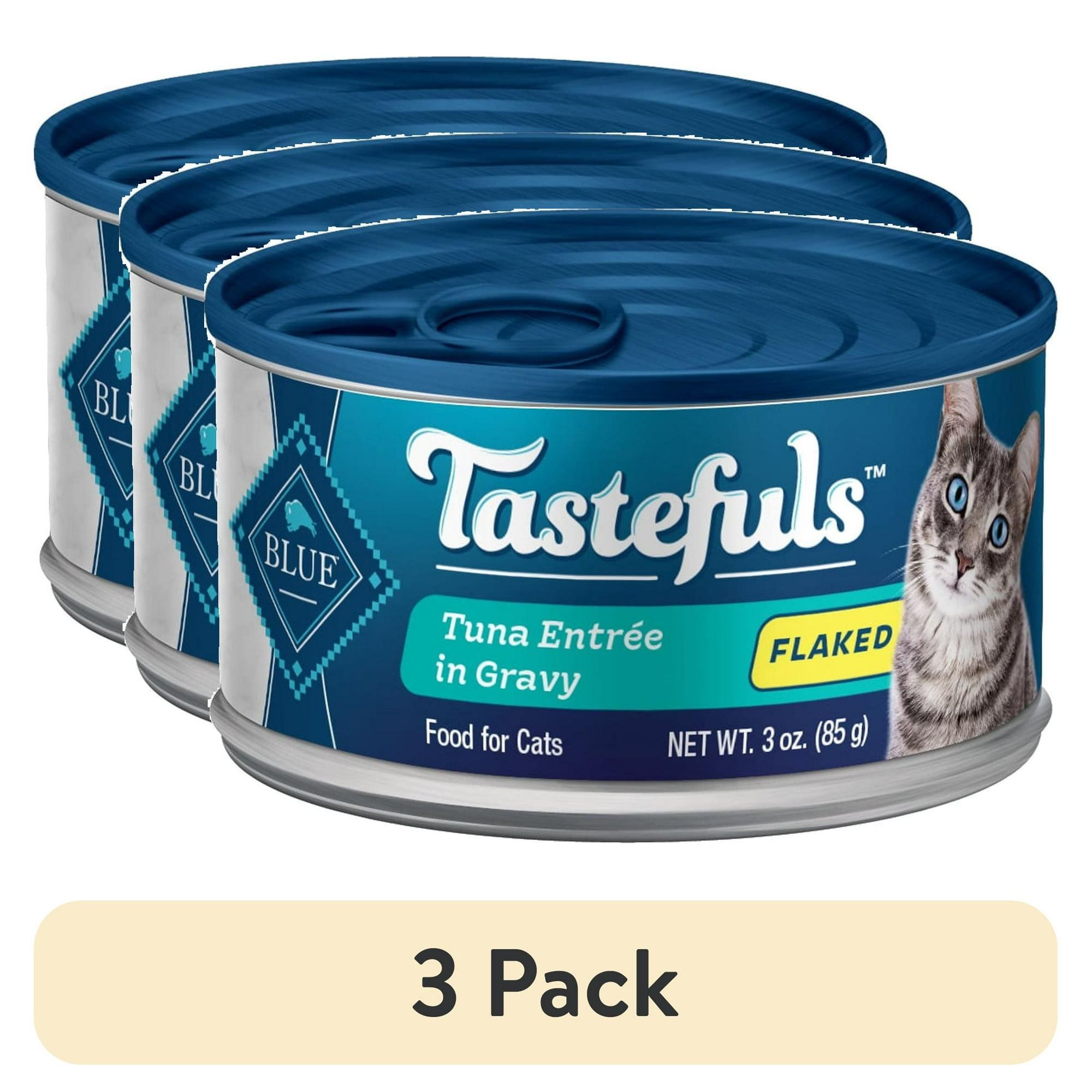 (3 pack) Blue Buffalo Tastefuls Adult Cat Wet Food, Tuna Entrée in Gravy, Flaked, 3oz