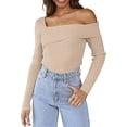thumbnail image 3 of CoCopeaunts Women's Long Sleeve Off Shoulder Tunic Sweater Fall Winter Sexy Ribbed Knit Slim Fit Crop Tops, 3 of 6