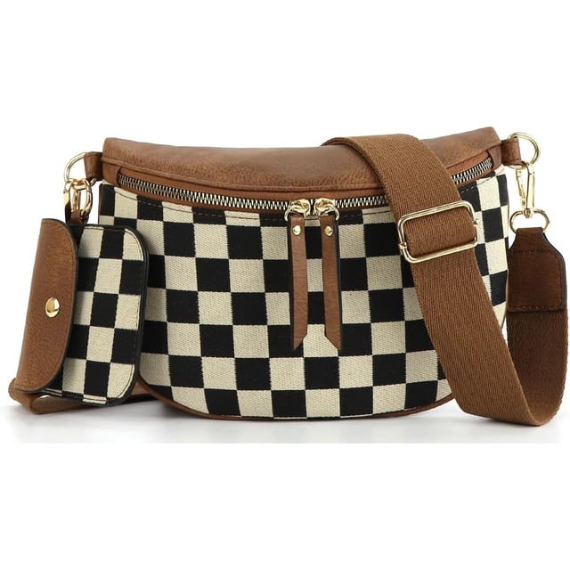 LHSHIDU 2 Pcs Checkered Crossbody Bags for Women Bum Bag Checkered Cross Body Sling Backpack Satchels Shoulder Wallet Purses