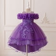 thumbnail image 2 of Rggeeun Toddler Dress For Girls Satin Girl Dress With Puffed Sleeves For Birthday Party Stylish Casual O-Neck Sundress, 2 of 9