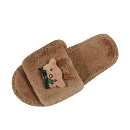 

NECHOLOGY Tall Slipper Boots for Women Ladies Fashion Solid Color Christmas Cartoon Deer Plush Open Womens Fuzzy Slide Slippers Shoes Brown 10