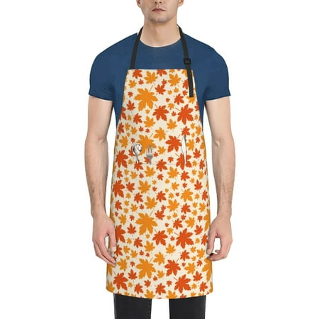 

Naloa Autumn Red and Orange Maple Leaves Apron Kitchen Aprons with Pockets for Women Men Chef