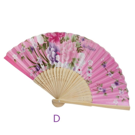 

Vintage Bamboo Folding Hand Held Flower Fan Chinese Dance Party Pocket Gifts