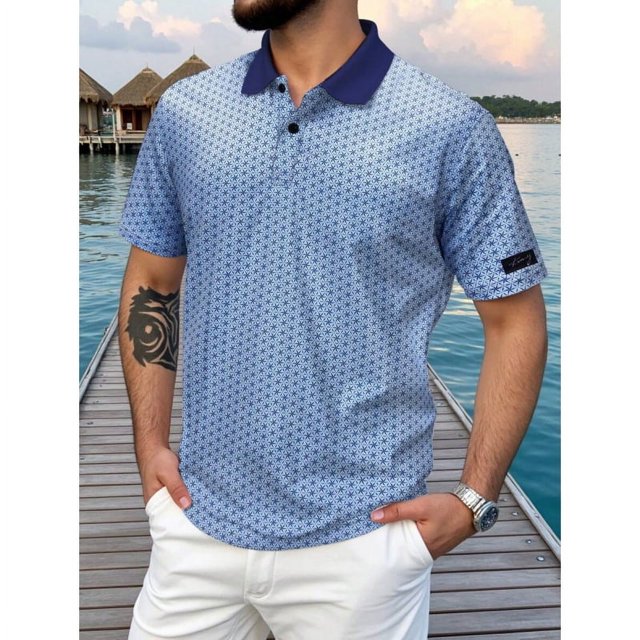 3D Printed Short Sleeve, Buttons Men's POLO Shirt Color Figure Men's Spring And Summer Street Laps T-Shirt