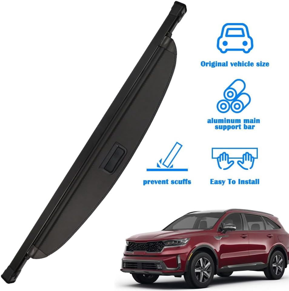 Fit Kia Sorento 2021-2026 Retractable Cargo Cover for 2021 2022 2023 2024 2025 2026 Kia Sorento Suv Accessory Rear Trunk Privacy Shade Black