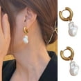 thumbnail image 3 of Travelwant Baroque Pearl Dangle Earrings Chunky Hoop Earrings Drop with Irregular Pearl Drop for Women Classic Pearl Vintage Graceful Huggie Ear Jewelry, 3 of 7