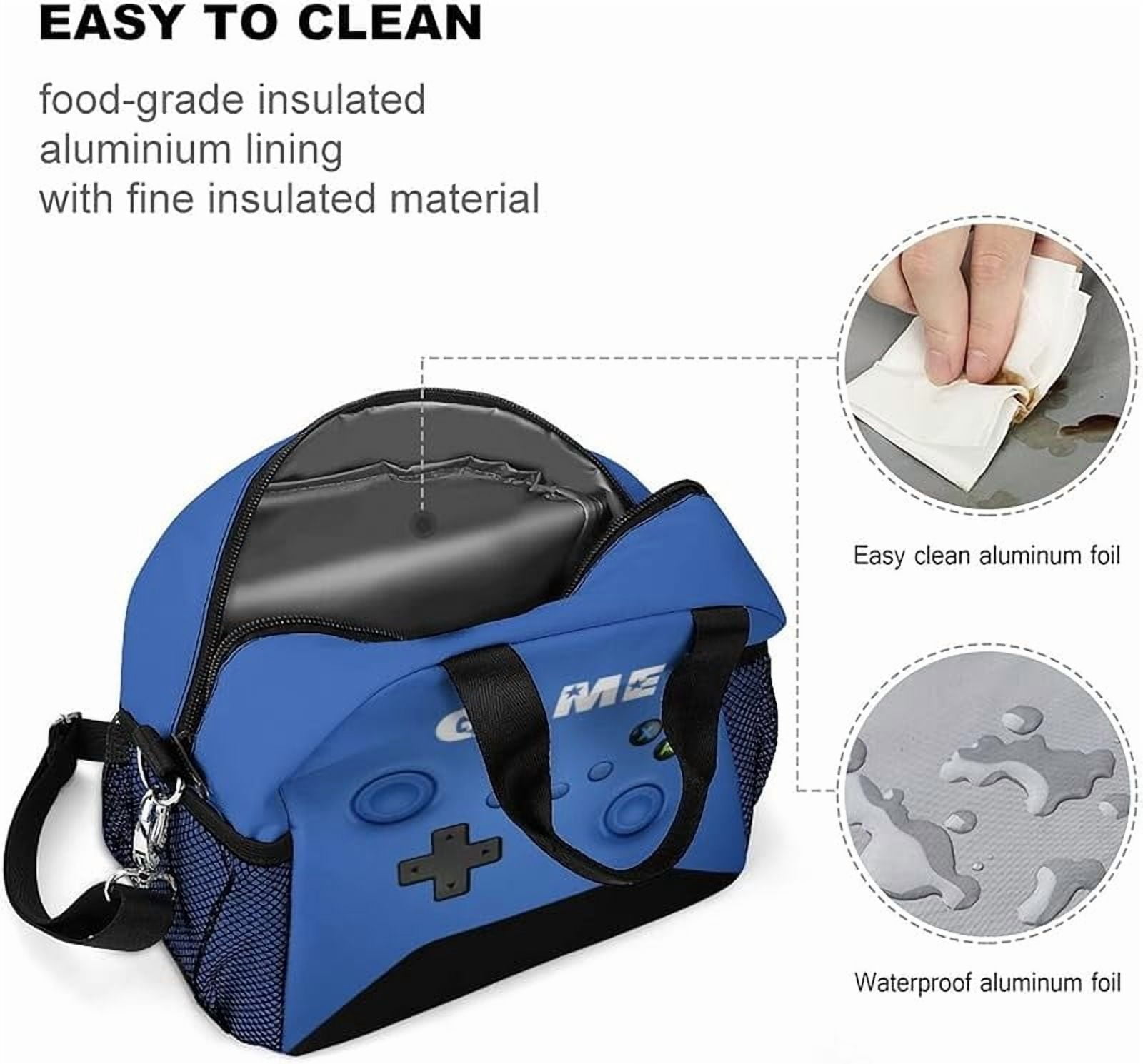 Game Lunch Bag for Gamer, Insulated Video Game Lunch Box for Work Office Travel Picnic Hiking Beach, Waterproof Leakproof Portable Fits Most Bento Boxes