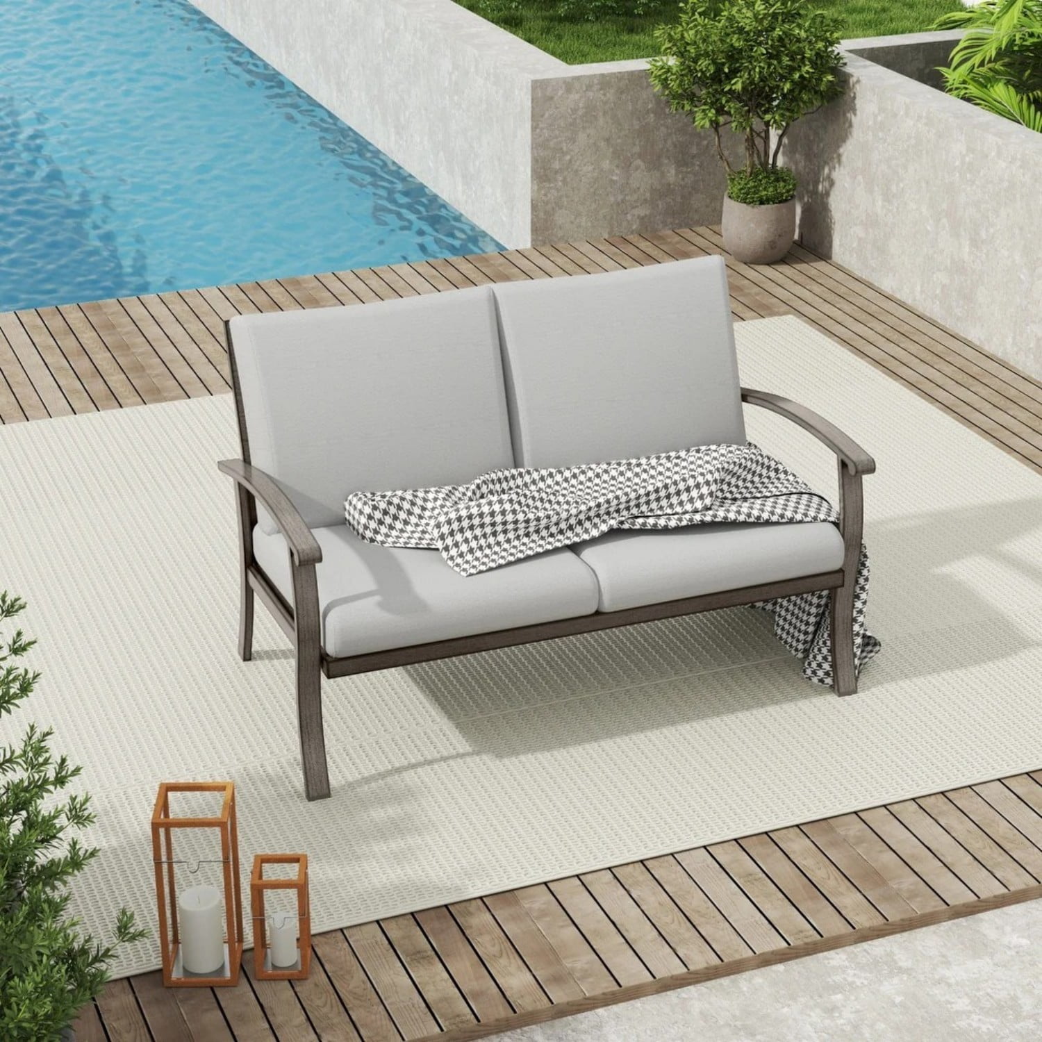 Outdoor Patio Loveseat, Aluminum 2-Seat Sofa with 5.1" Thick Cushions, Weather-Resistant Garden Couch for Balcony, Backyard, Porch, Light Gray