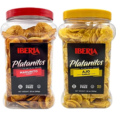 Iberia Garlic Plantain Chips, 20 Oz. + Iberia Maduritos Naturally Sweet Plantain Chips, 20 Oz.