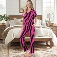 thumbnail image 2 of TSOVTHRID Pink Zebra Stripes Print Women's Pajama Sets Notch Collar Loungewear with Long Pants Button Down Sleepwear, Size M, 2 of 7