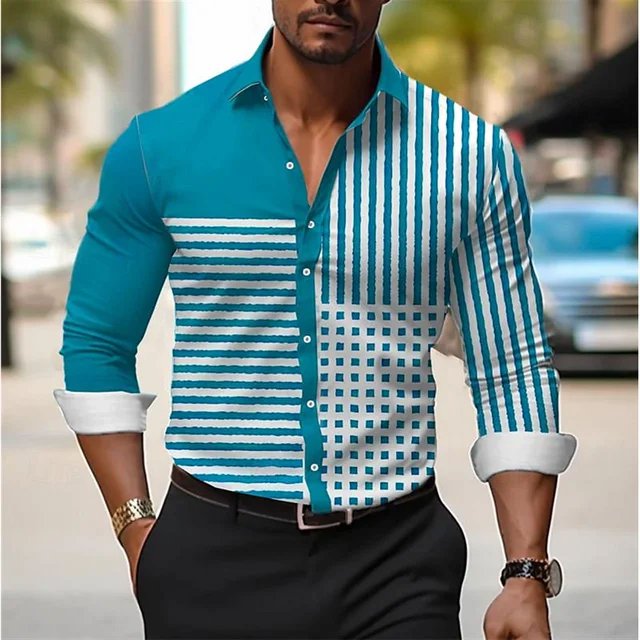 Camisa formal social para hombre, camisa a rayas a cuadros de color liso, camisa con botones, camisa informal de manga larga para hombre, ropa de calle para hombre, 6XL