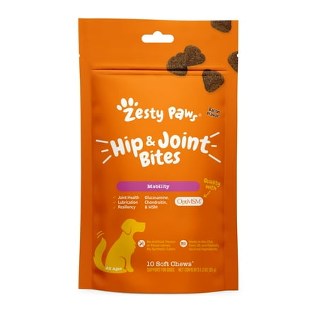 Zesty Paws Hip & Joint Bites for Dogs, for Joint Health & Lubrication, Bacon 10ct