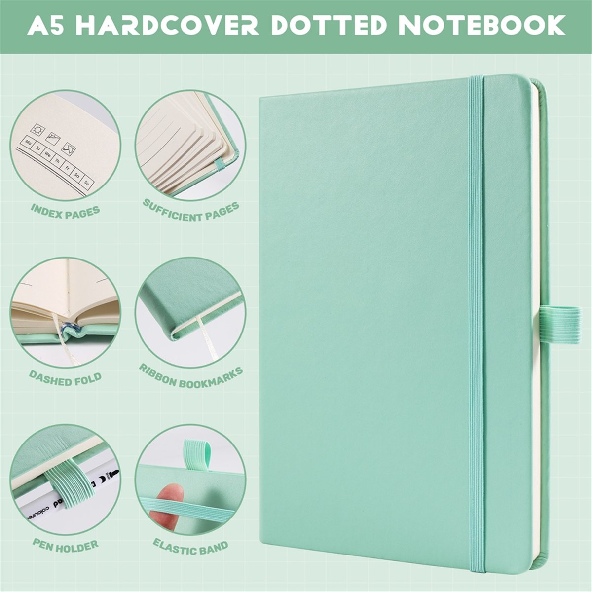A5 Hardcover Dotted Journal Notebook with 184 Numbered Pages,Dotted Journaling Kit for Beginner Pink