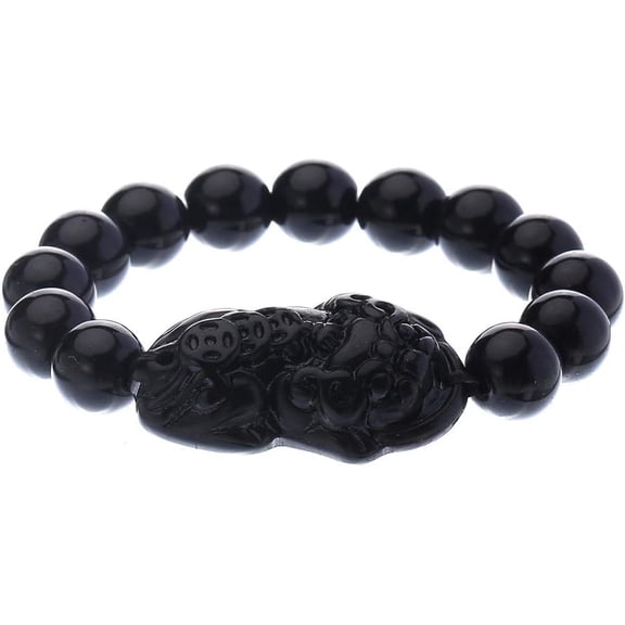 Feng shui Wealth Prosperity Black 10mm Bead Bracelet With Pi Xiu/Pi Yao Attract Wealth And Good Luck