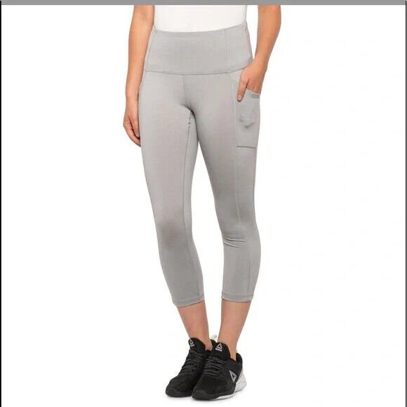 RBX Active Power Hold Leggings Athlétiques Longueur Capri avec Poches Gris Pâle Taille m