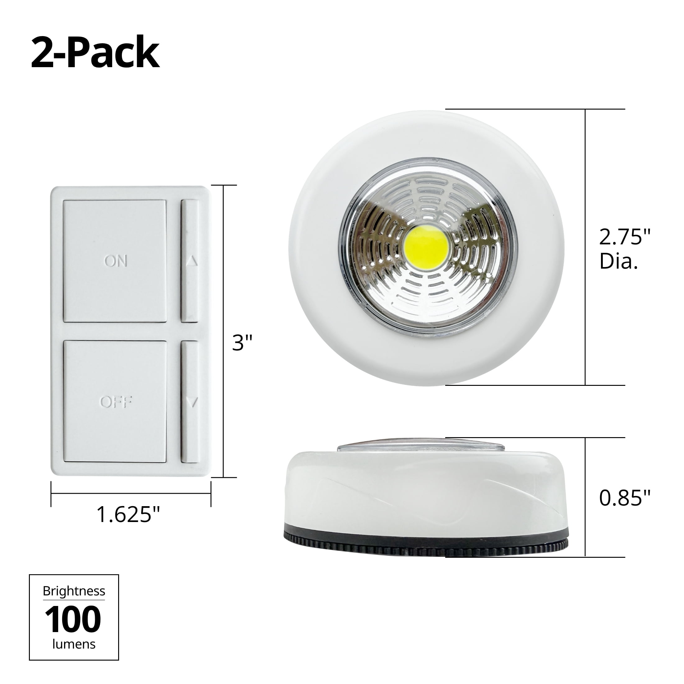 Great Value Wireless LED Puck Lights with Wall Switch, 2 Pack