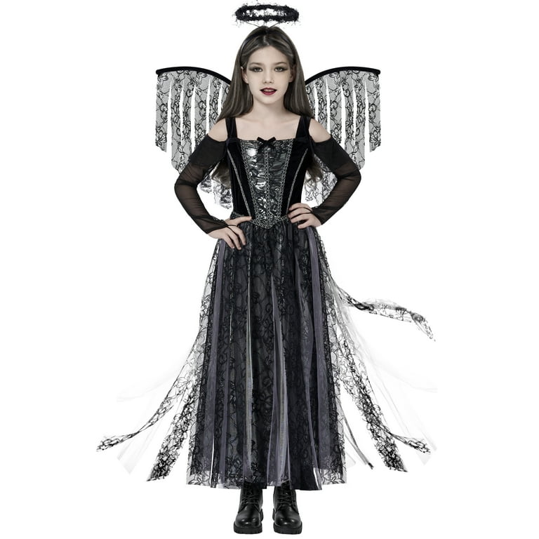 Joyfy Angel Costume for Kids, Angel Black Dress With Wing Headband