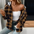 thumbnail image 4 of Flannel Plaid Jackets for Women Hoodie Button Up Shirt Shackets Long Sleeve Fashion Hooded Autumn Outerwear, 4 of 6