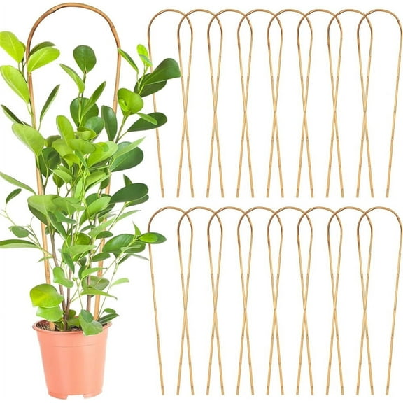 10 Pcs Bamboo House Plant Trellis, NOGIS 16inch Natural U-Hoops Bamboo Plant Trellis, Plant Support Vines Ivy Plants Flower Tower for Climbing Potted Plants Indoor Outdoor