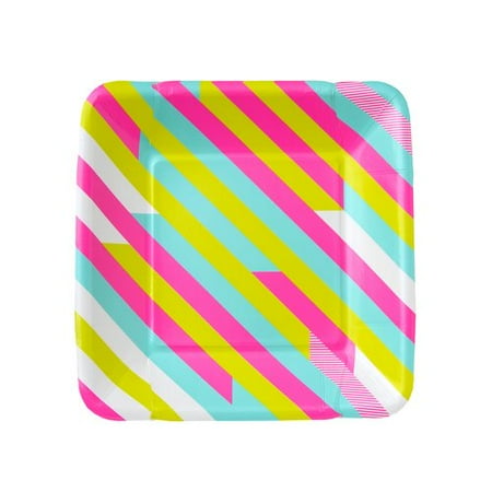 Gartner Studios 8-Piece Paper Cocktail Plates, Neon Stripe