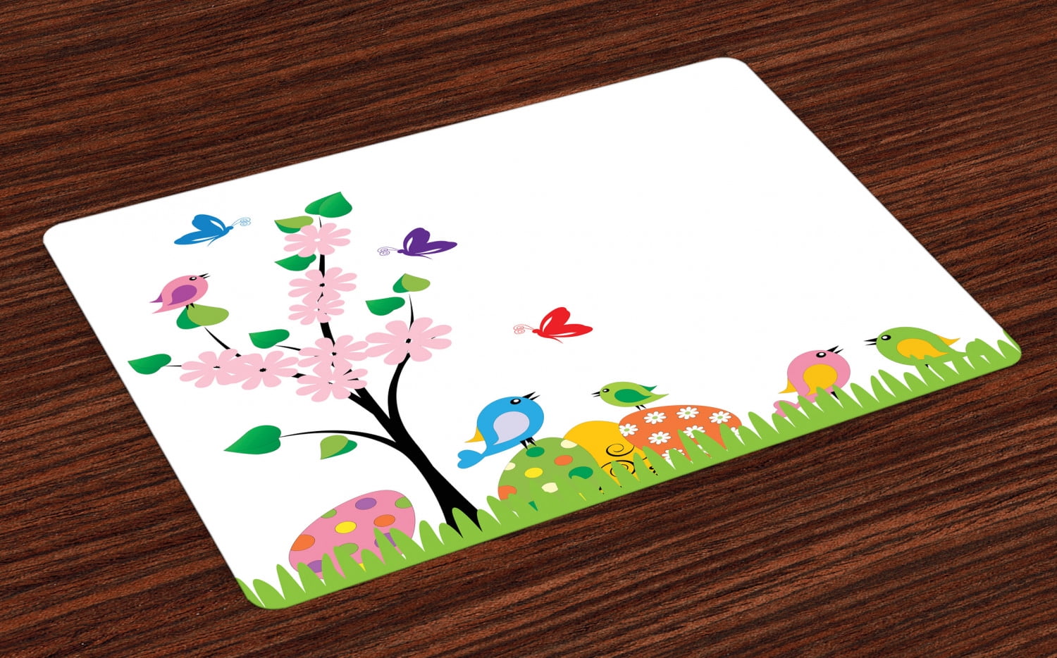 Easter Placemats Set of 4 Spring Illustration with Abstract Flourishing