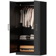 thumbnail image 1 of Armoire Garde-Robe à 2 Portes Effet Bois Noir avec Tringle / Garde-Robe Moderne pour Rangement de Chambre - 31.7 Pouces x 19.7 Pouces x 63 Pouces, 1 of 7