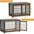 thumbnail image 6 of Laintene Wooden Dog Crate Furniture, 44 inch Indoor Dog Kennels with Wheels and Pads, Heavy Duty Large Dog Cage, Double Doors Pet House for XL Dogs, Brown, 6 of 9