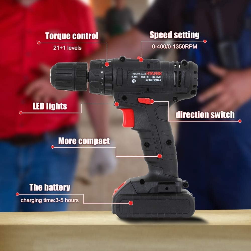 XERATH 20V Max Cordless Drill Driver, 0-1500 RPM