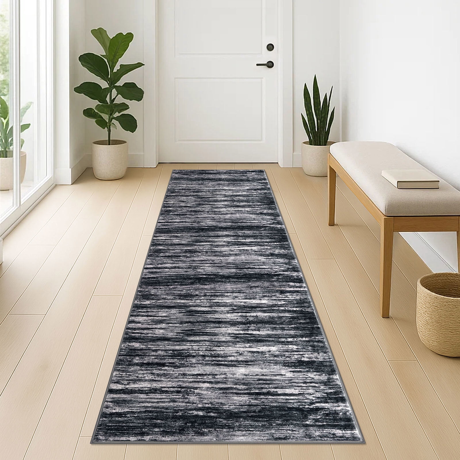 Brisasol Runner Rug for Floor 2x6 Washable Rug Runner Non Slip Carpet Runner Thin Indoor Runner for Hallway Kitchen Bedroom Entryway, Black/White