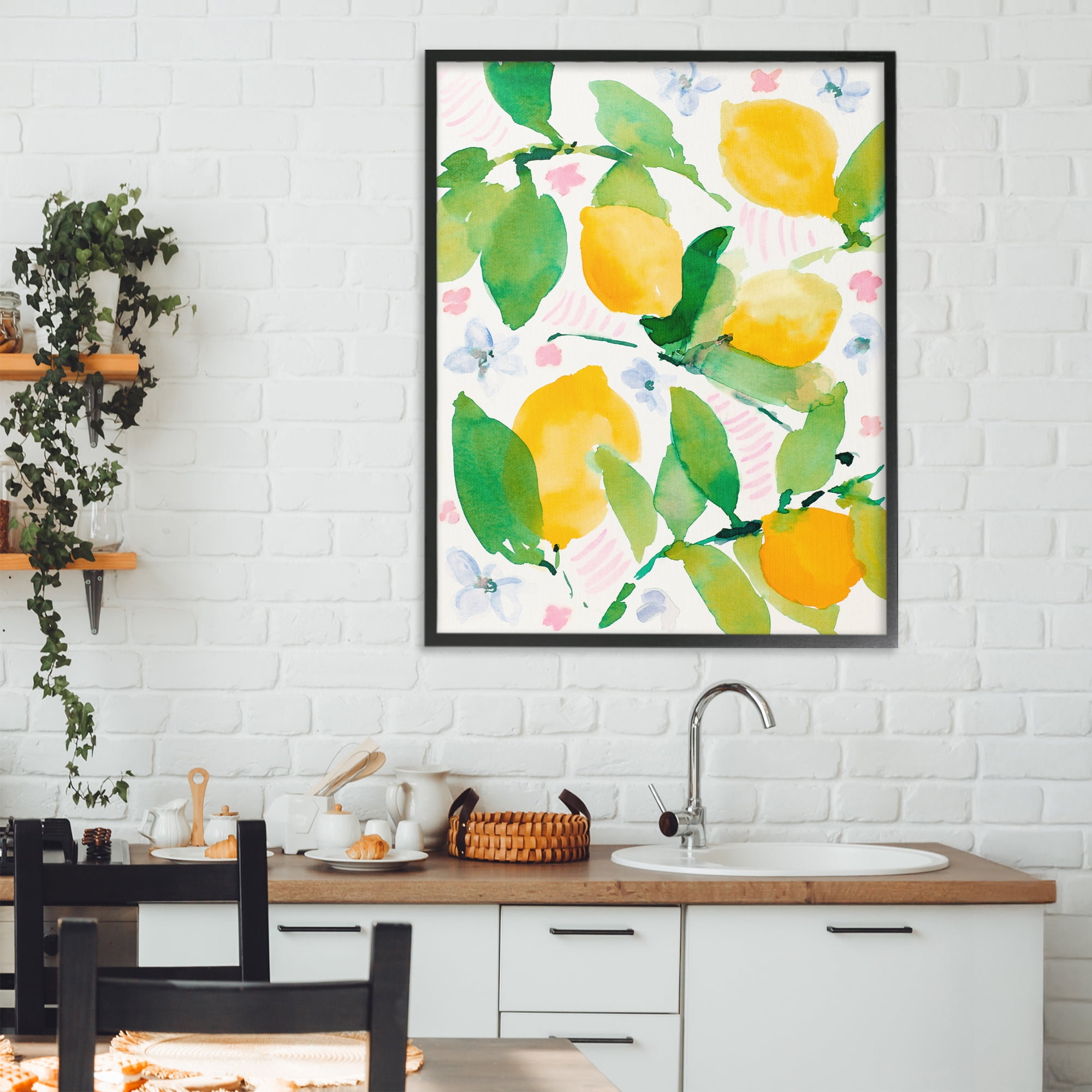 Stupell Industries Garden Lemons with Pastel Florals Black Framed Giclee Art, design by Lanie Loreth