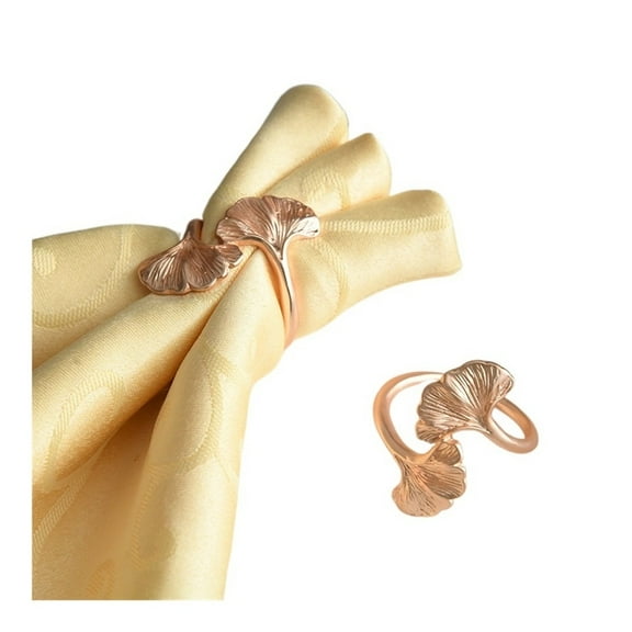 MAE 6PCS Ginkgo Leaf Metal Napkin Buckles,Gold Silver Napkin Rings,Wedding Event Decor Crafts Holder Handmade Home Party Supplies