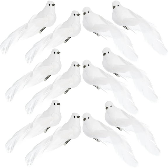 Christmas Artificial Birds, 12 Pack Artificial White Doves Simulation Foam White Feathered Artificial Birds Doves Clip On Ornament for Xmas Tree Decorations, Wedding, Wreaths & Crafts