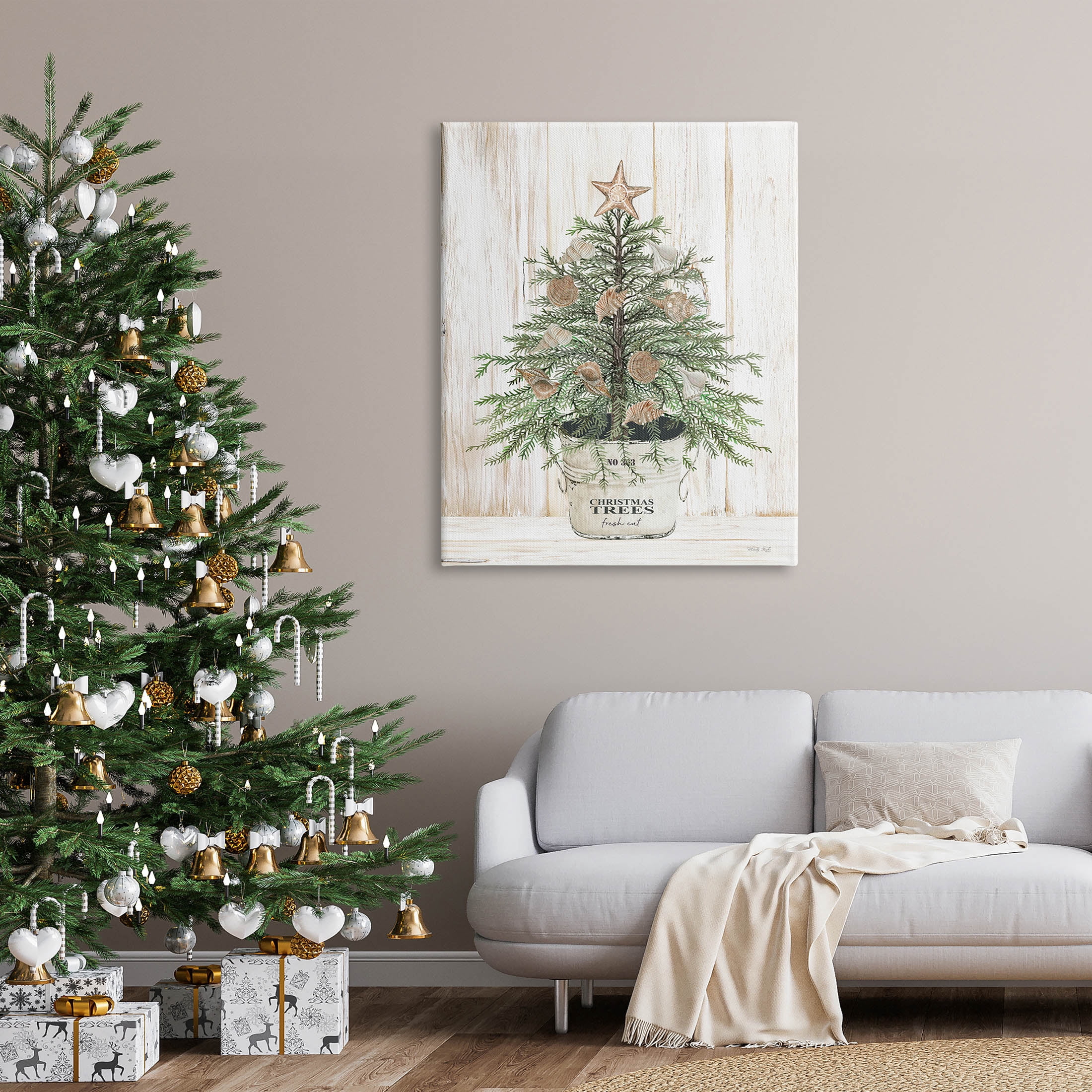 Rustic Seashell Christmas Tree Holiday Graphic Art Gallery Wrapped Canvas Print Wall Art