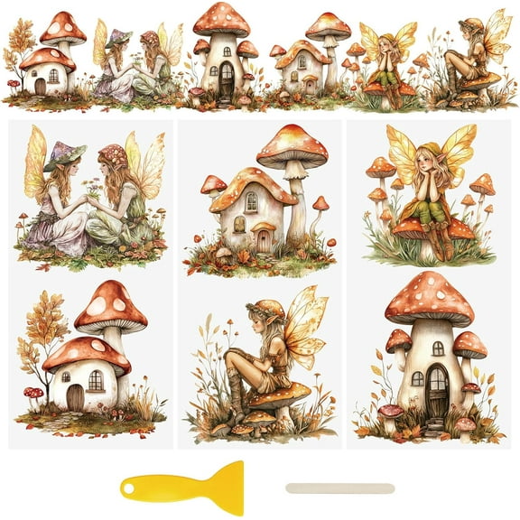 3 Sheets UV DTF Wraps Stickers,Mushroom Fairies Cup Decals Furniture Stickers Waterproof Decoupage Paper Window Decals for Glass and DIY Crafts