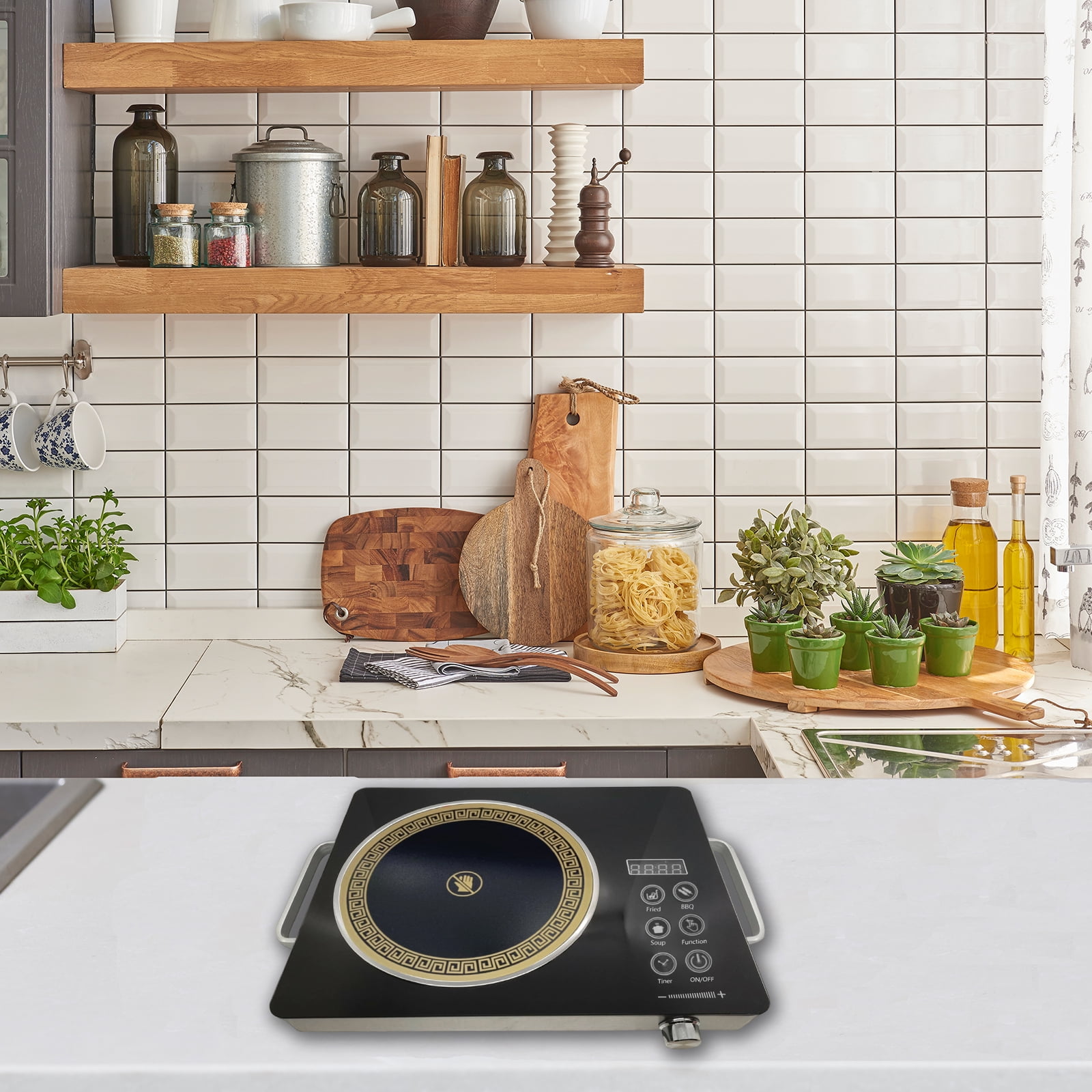 Electric Ceramic Stove, 3500W Hot Plate Infrared Induction Cooker, Home Cooktop Cooking Furnace US 110V, Portabel Electric Stove Burner, Knob Control, Timer, Safety Lock, One-piece Panel for Easy Cle