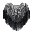 thumbnail image 4 of Women's Fringed Sequined Mesh Cropped Round Neck Shawl Casual Versatile Tassel Cape Small Outer Wear Wrap Silver, 4 of 7
