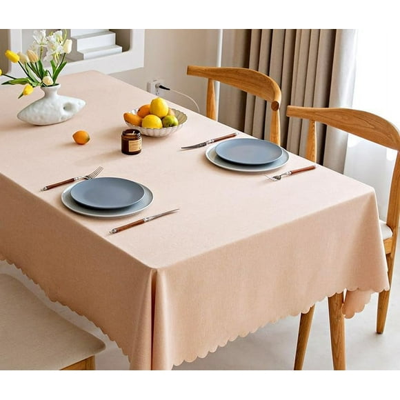 Nvzi Mantel de tela de lino y algodón de color sólido, resistente al agua y al aceite, no lavable, mantel de lujo de alta gama (rosa claro)