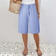 thumbnail image 2 of JJHGVB Cotton Linen Capris for Women Linen Shorts Elastic Waist Shorts Beach Cropped Trousers Pedal Pushers for Women Cotton Linen Pants Baggy Shorts Beach Resort Pants Below the Knee Sky Blue 3XL, 2 of 7