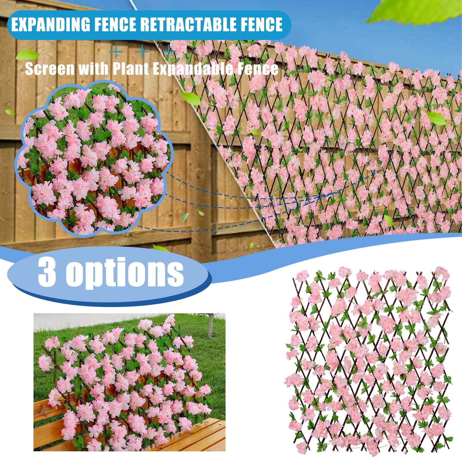 Small Deep Pink Sakura Outdoor Decorative Retractable Fence - Portable Easy To Install Lightweight - For Garden Patio Party Outdoor Event Wedding Picnic Home Decoration Yard
