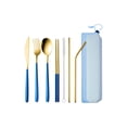thumbnail image 2 of Juego de cubiertos portátiles de acero inoxidable de 7 piezas con palillos, cuchara, cuchillo, tenedor y pajita, con estuche de almacenamiento, para acampar al aire libre., 2 of 5