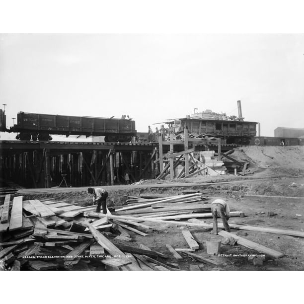 Railroad Workers, 1901. /Nconstruction Workers Building An Elevated ...
