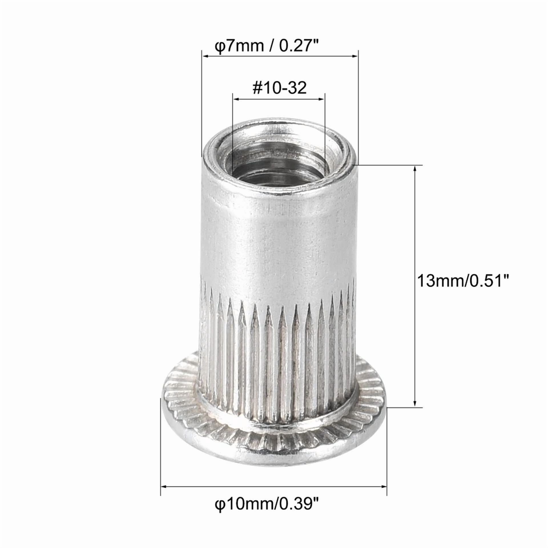 CIRCLE- 100Pcs #10-32 Rivet Nuts Aluminium Alloy Knurled Flat Head Threaded Insert Nut
