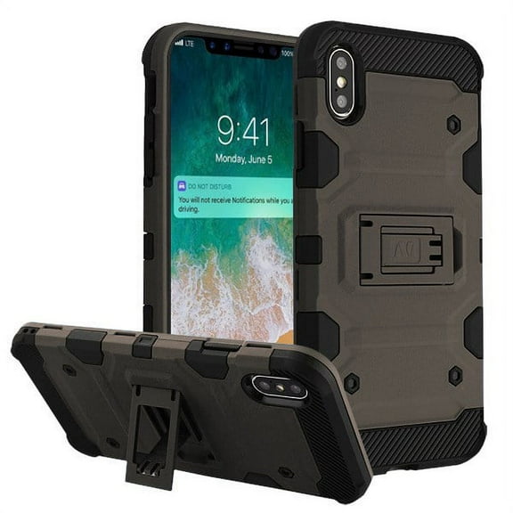Apple iPhone Xs Max (6.5 Inch) Phone Case Combo TUFF Hybrid Impact Armor Rugged TPU Dual Layer Hard Protective Cover with Kickstand Stand Gray Phone Case for Apple iPhone Xs Max