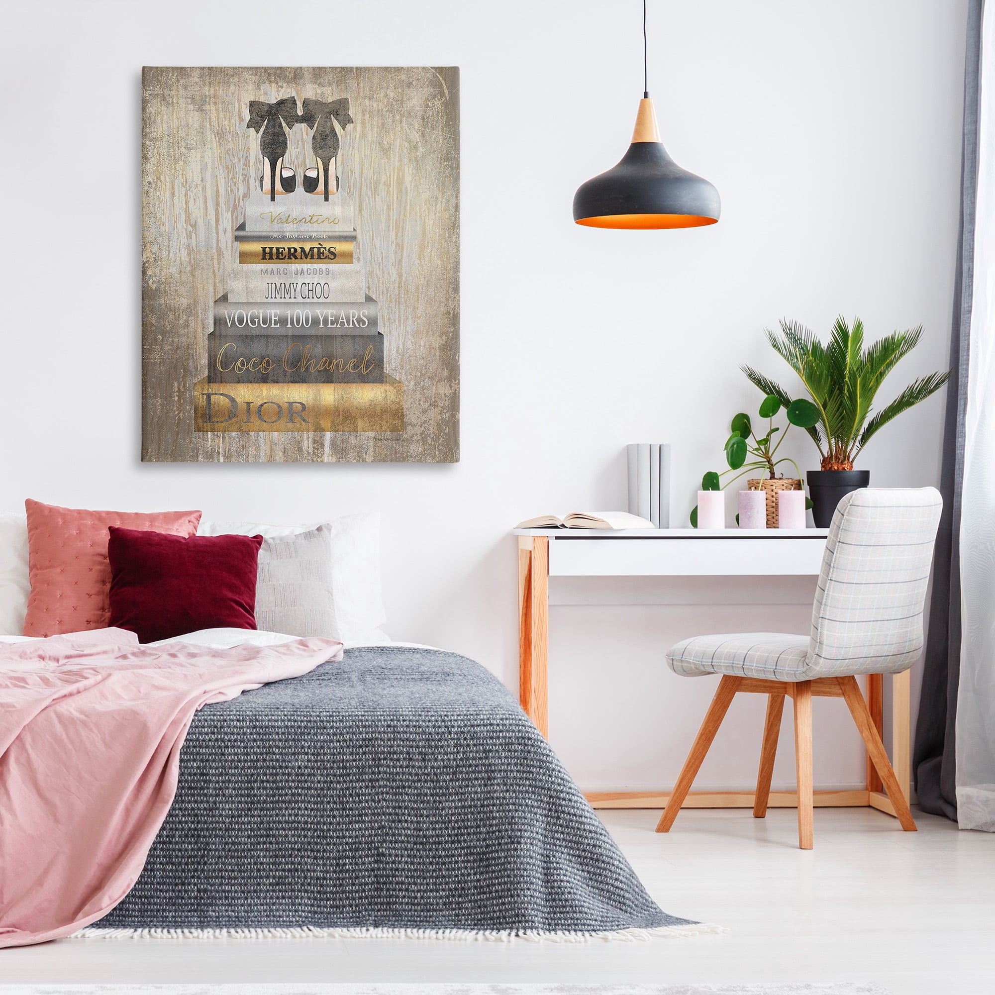 Stupell Industries Patterned Glam Bookstack Beauty & Fashion Painting Gallery Wrapped Canvas Art Print Wall Art, 36 x 48
