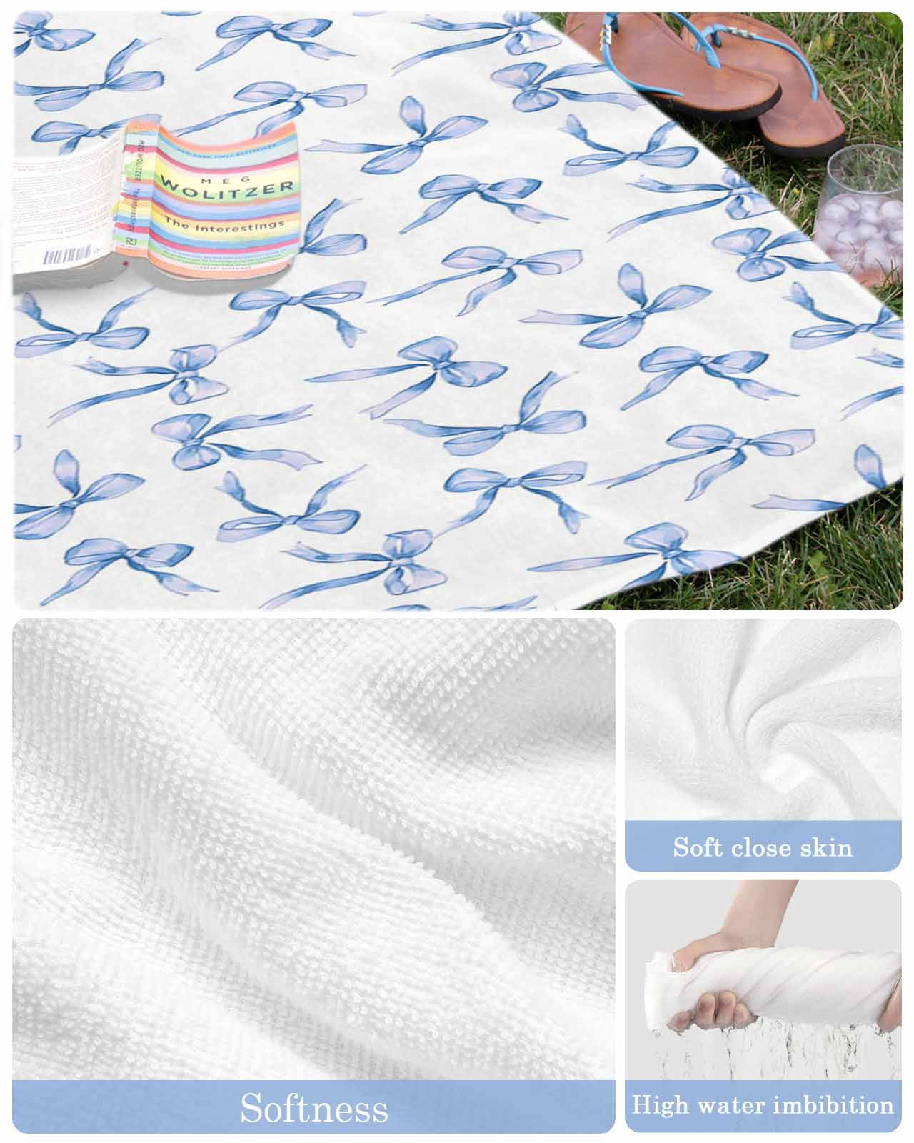 Purple Blue Bow Ribbon Beach Towels Oversized Super Absorbent, Vintage Modern Art Bowknot Lightweight Bath Towel Quick Dry Sets For Bathroom/Pool/Rv Camping/Beach Play/Gym Room/Picnic 30"x60"