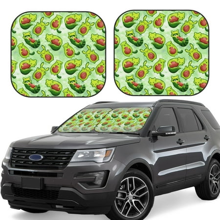 KLL Avocado color cute animals Windshield Sun Shade 2-Piece Foldable Car Front Window Sunshade for Most Sedans SUV Truck- Small