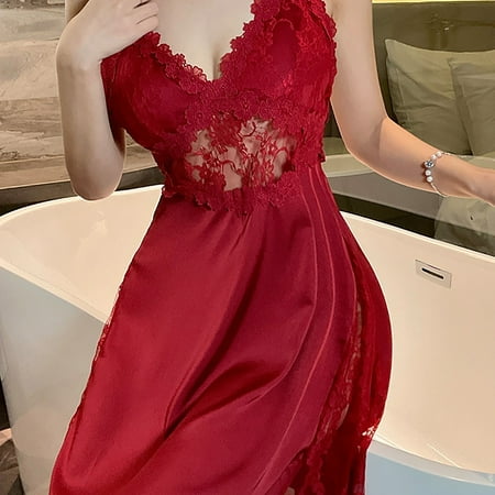 Wancir Women Lingerie Lace Modal Pajamas Nightgowns Babydoll Dress Spaghetti Strap Sleepwear Chemise