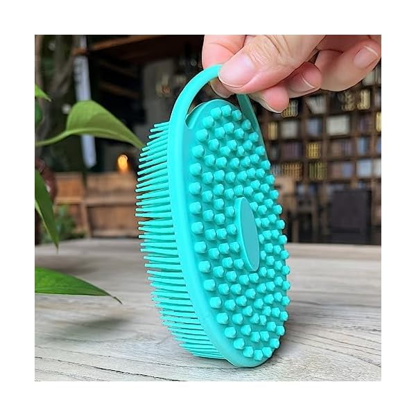 wonima11 Premium Sensory Brush for Kids or Autism,Soft Silicone Body Scrubber,2 in 1 Sensory Room Occupational Therapy Brushes,Silicone Loofah,Pet Shower Brush Bath Shampoo Brushes(hangable-Oval-Teal)